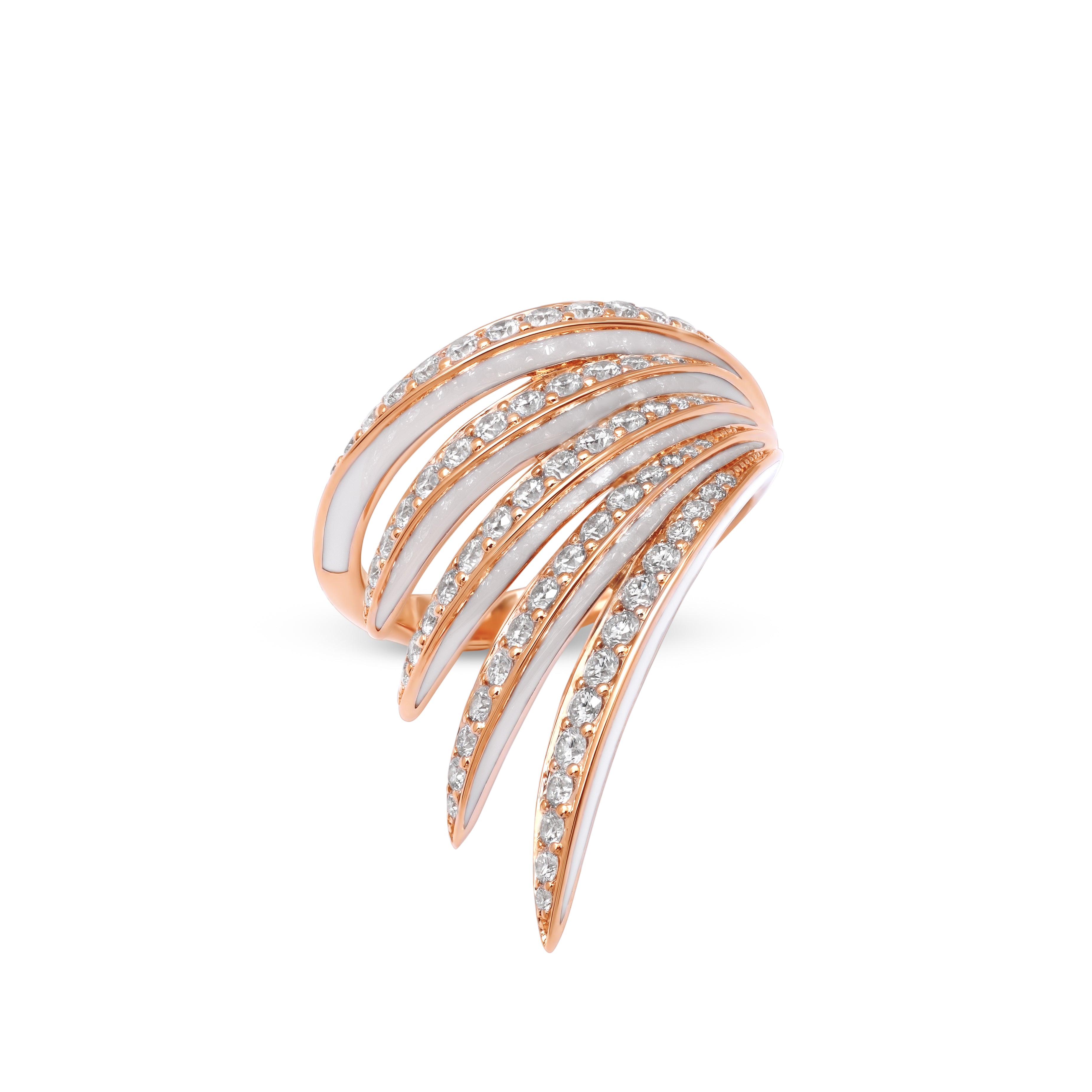 Ring with Diamonds and White Enamel