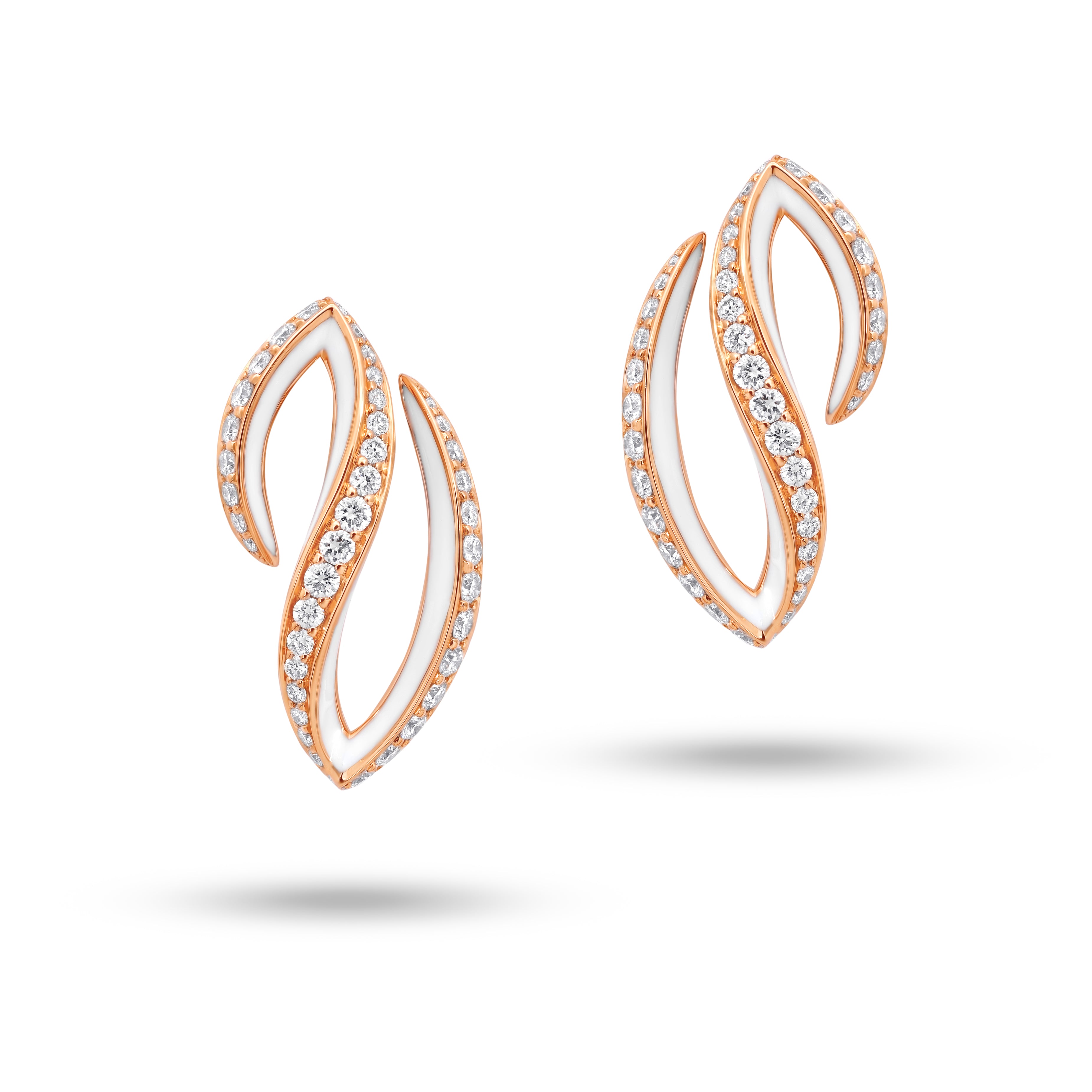 Earrings with Diamonds and White Enamel