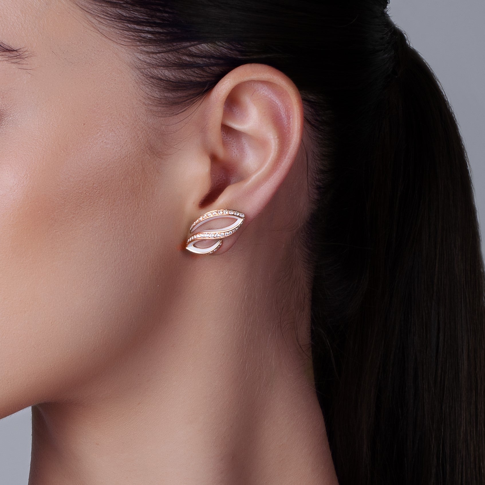 Earrings with Diamonds and White Enamel
