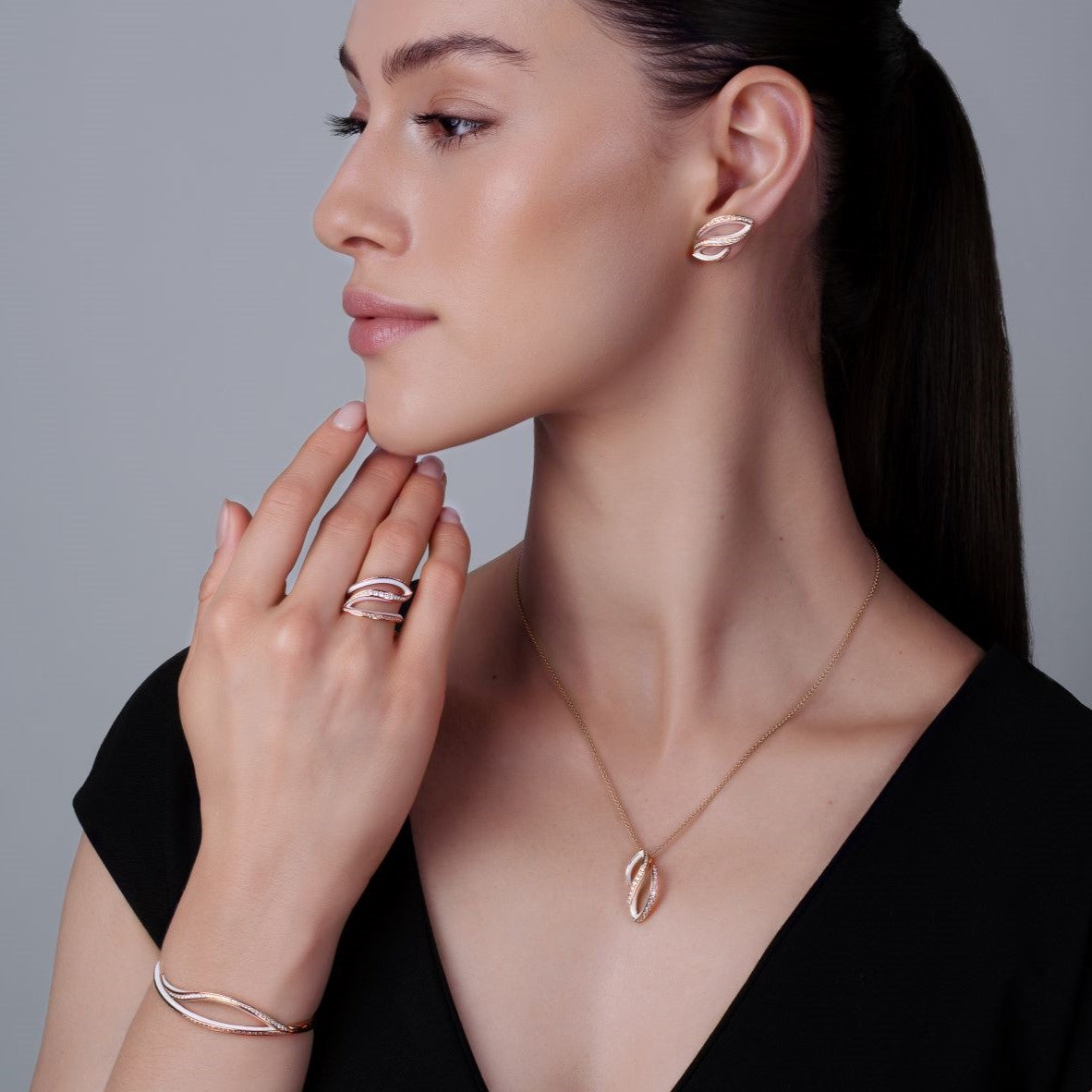 Earrings with Diamonds and White Enamel