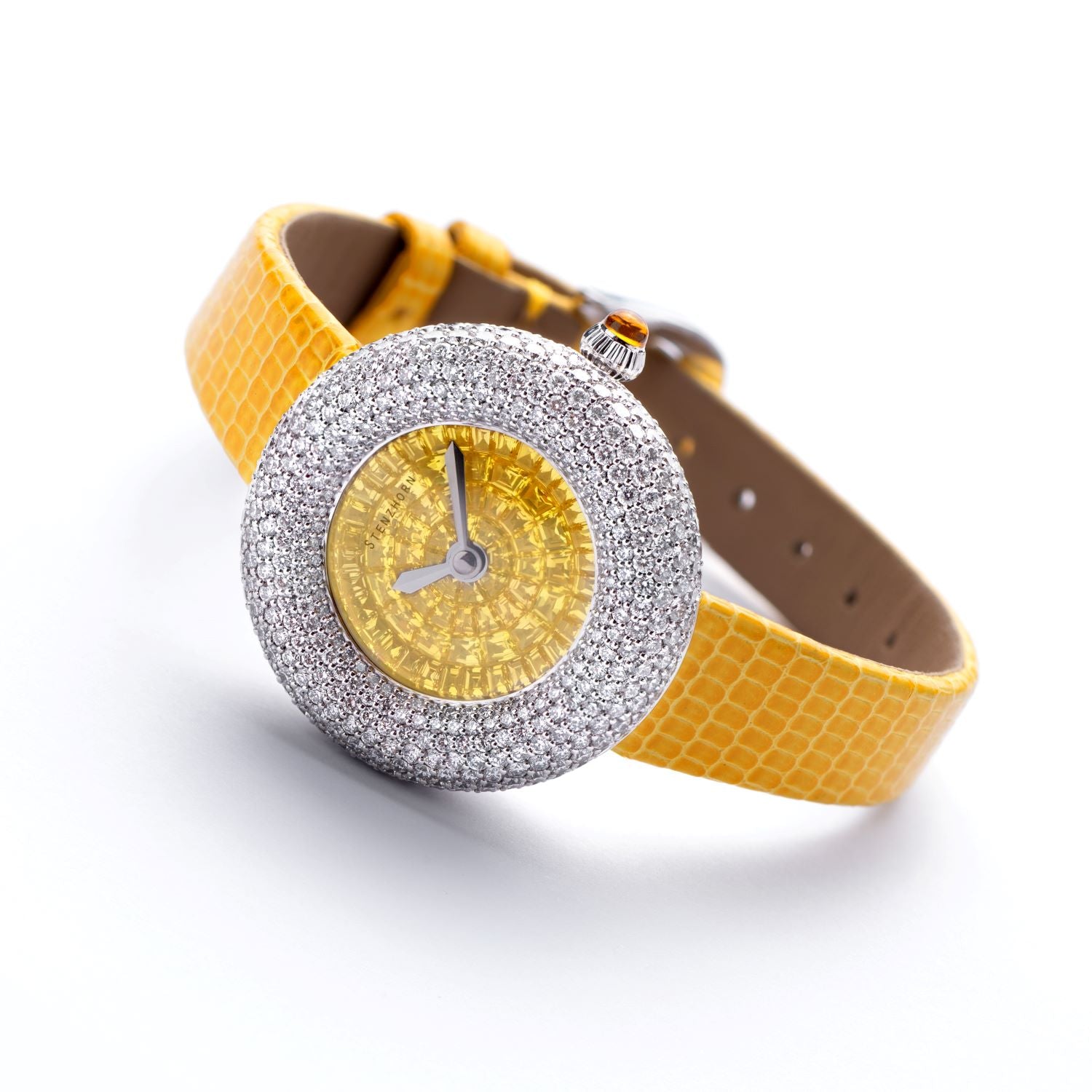 diamond watch with yellow strap 