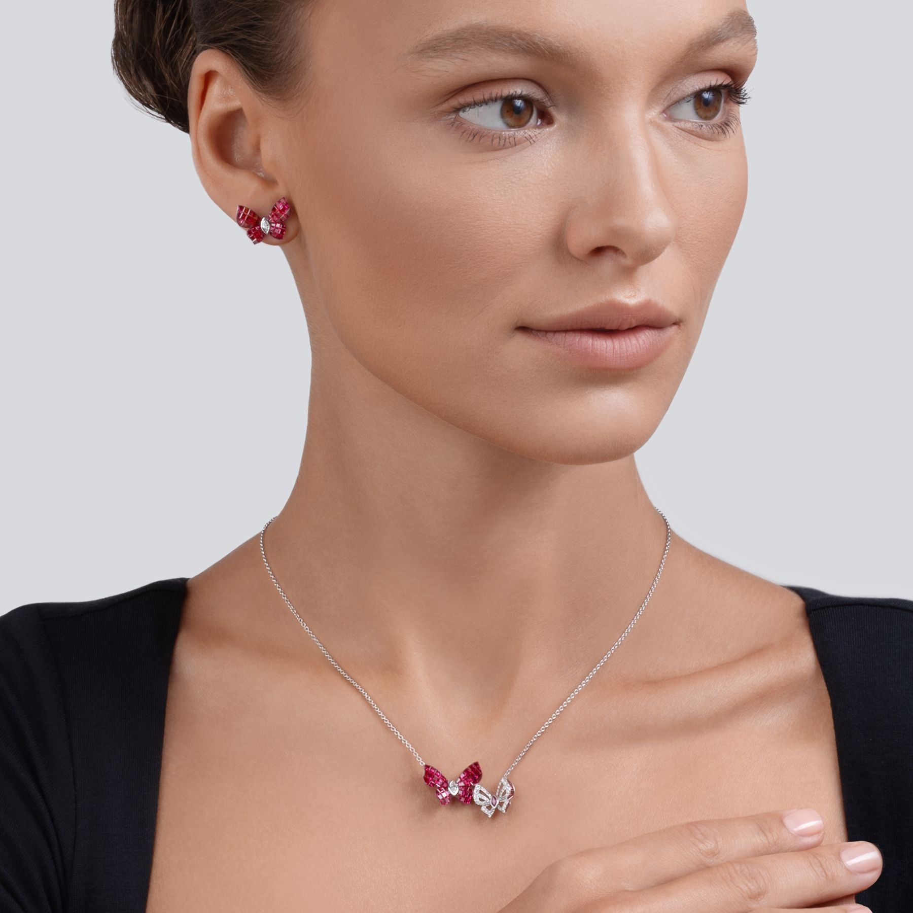 Earrings with Butterflies and Rubies