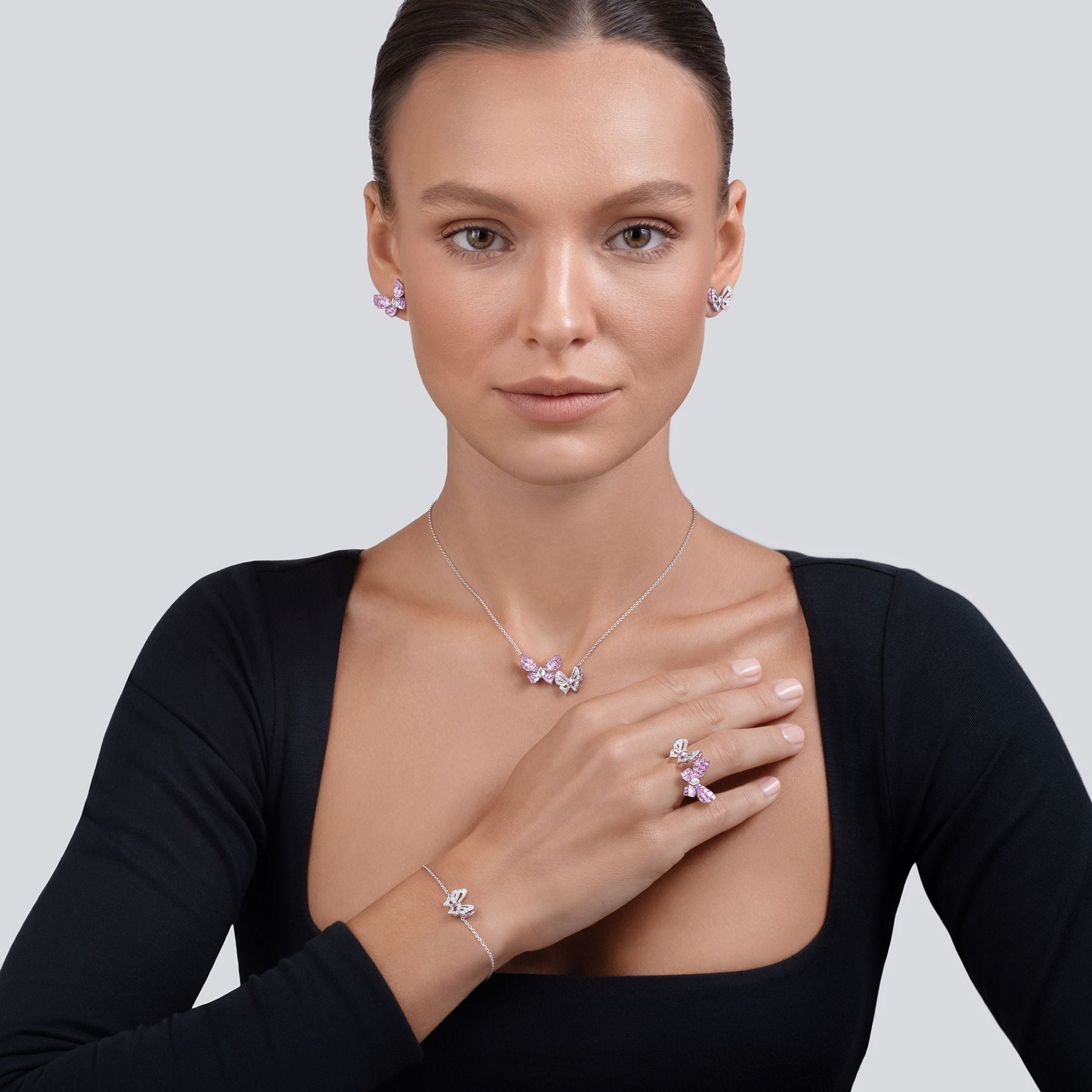 Earrings with Butterflies and Pink Sapphire