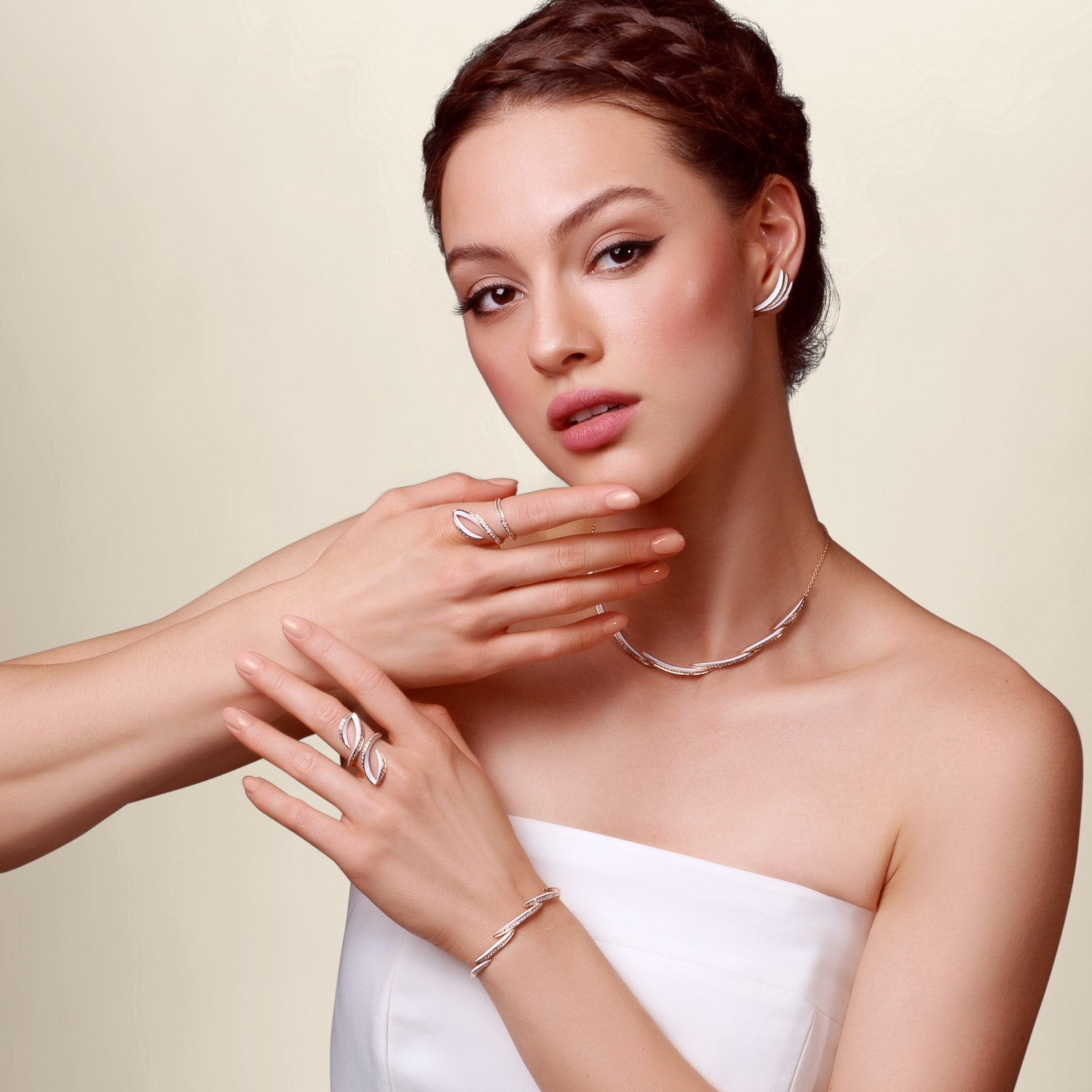 Earrings with Diamonds and White Enamel