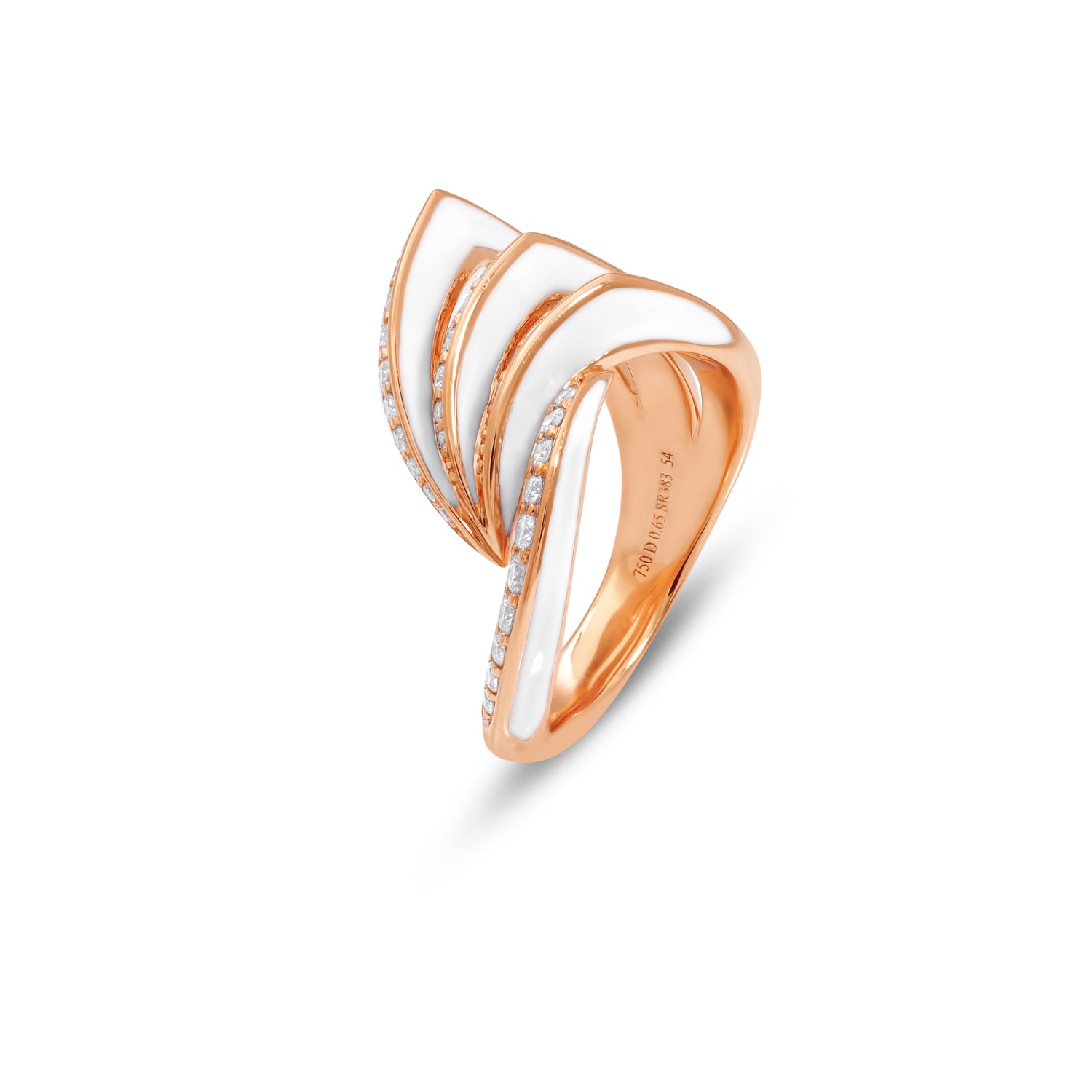 Ring with Diamonds and White Enamel