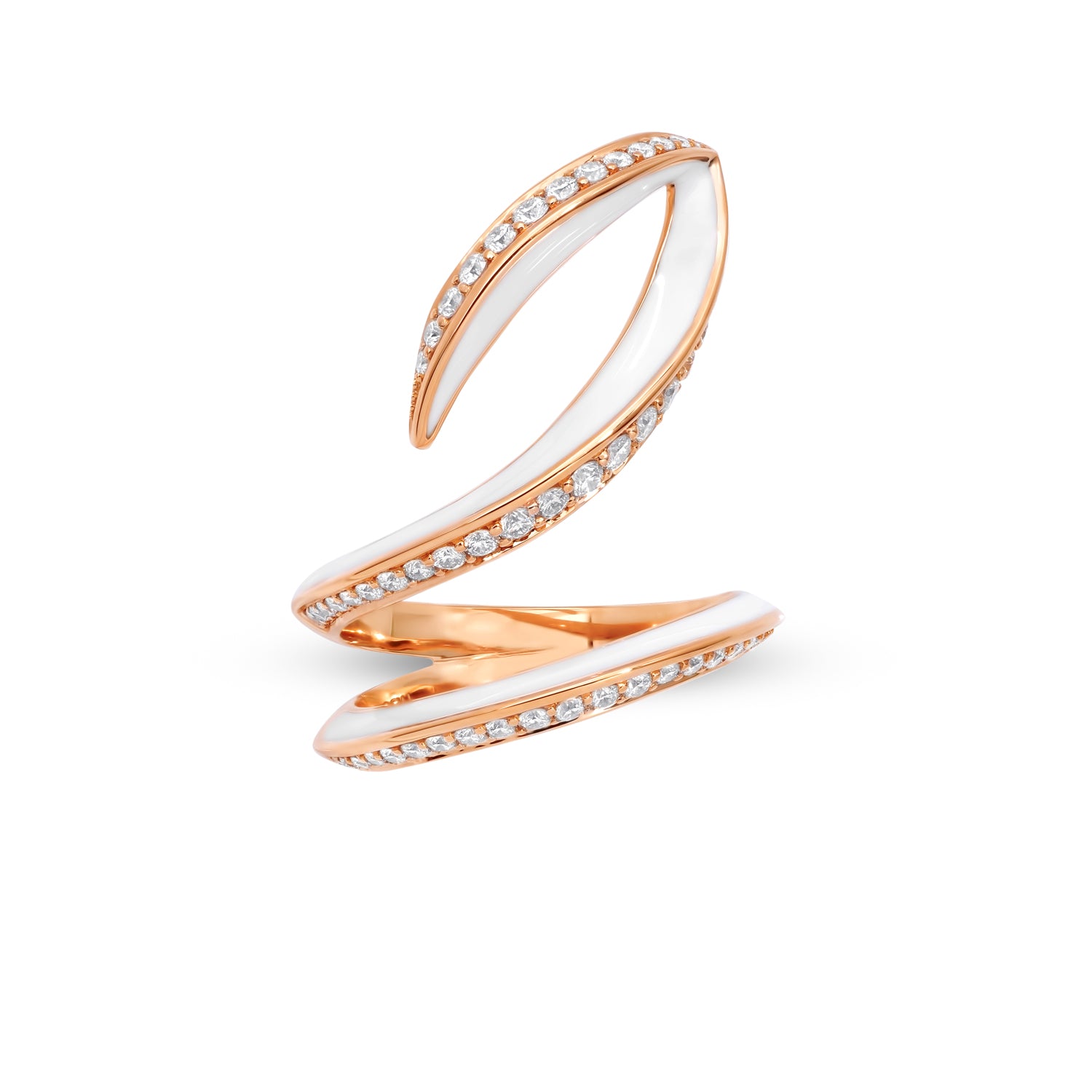 Ring with Diamonds and White Enamel