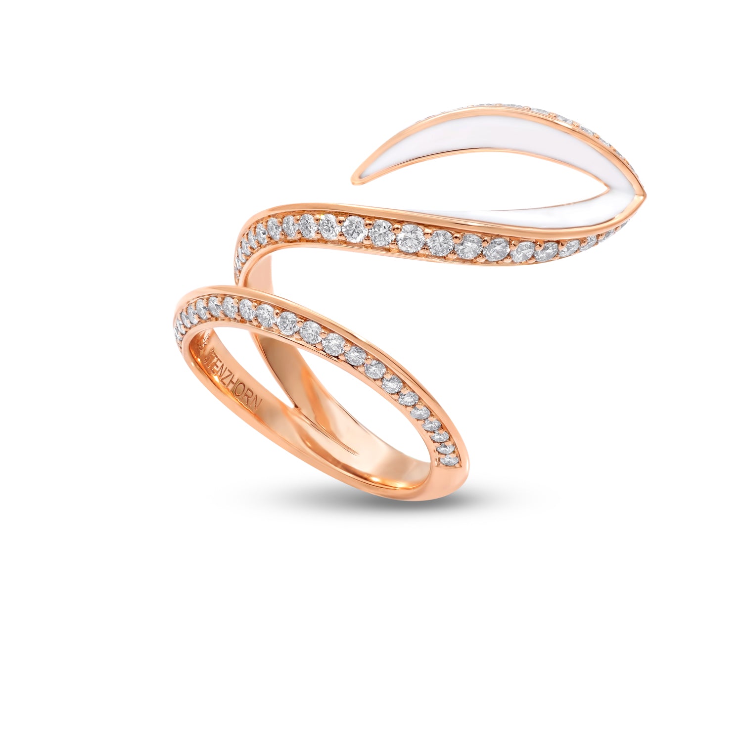 Ring with Diamonds and White Enamel