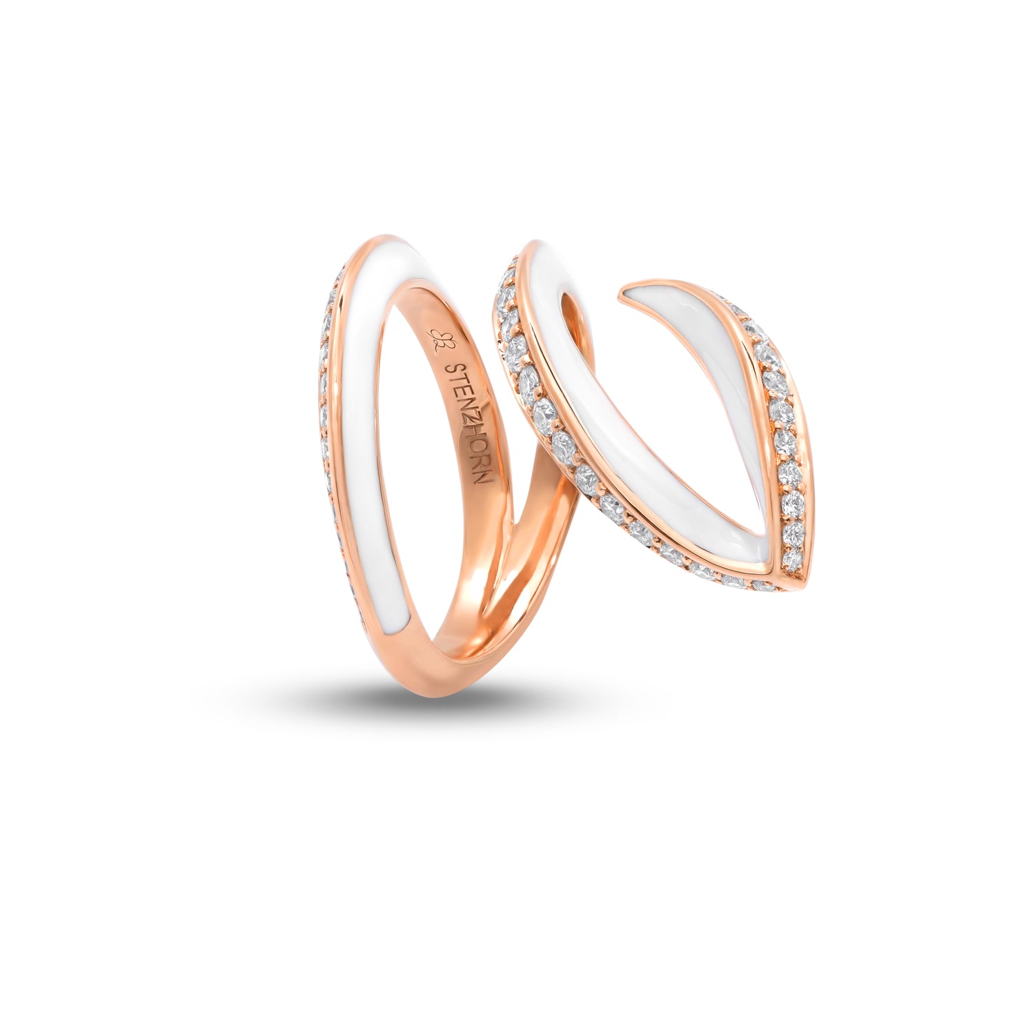 Ring with Diamonds and White Enamel