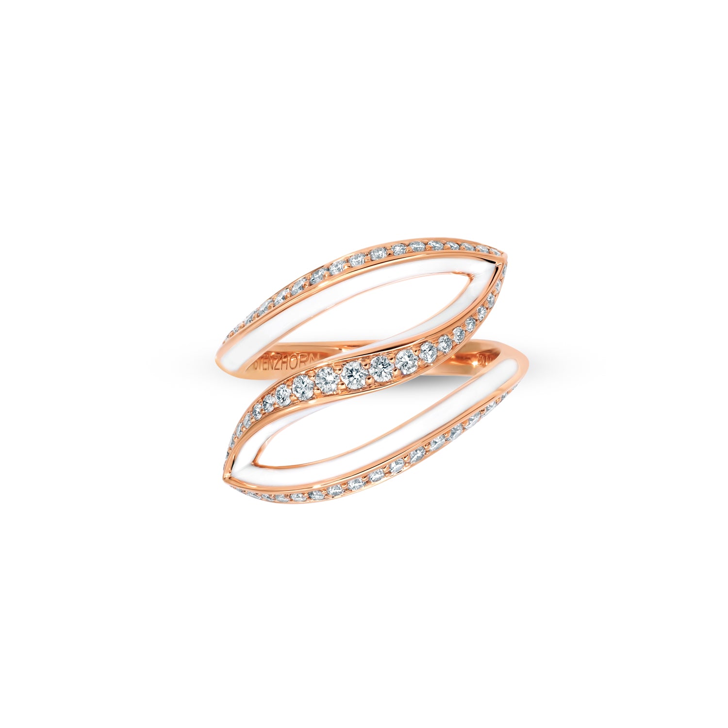 Ring with Diamonds and White Enamel