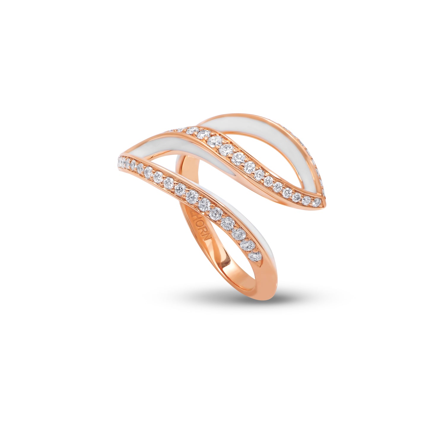Ring with Diamonds and White Enamel