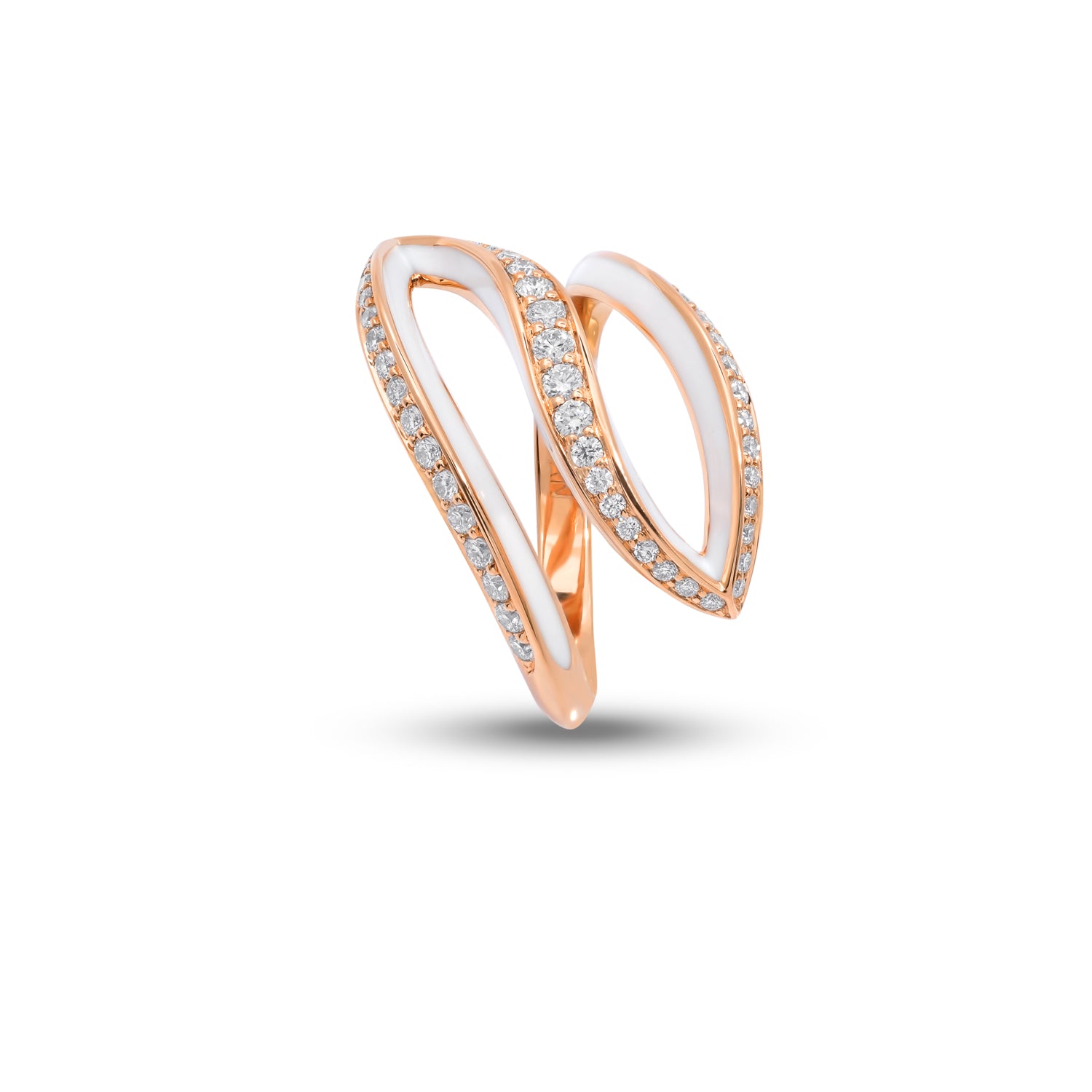 Ring with Diamonds and White Enamel