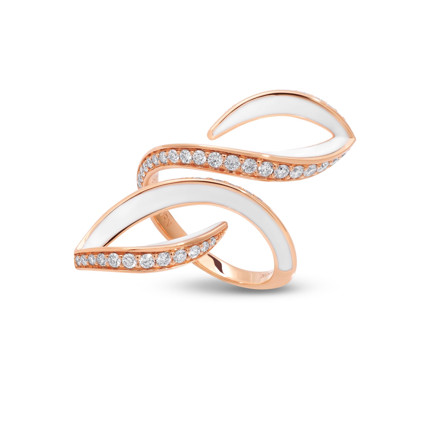 Ring with Diamonds and White Enamel