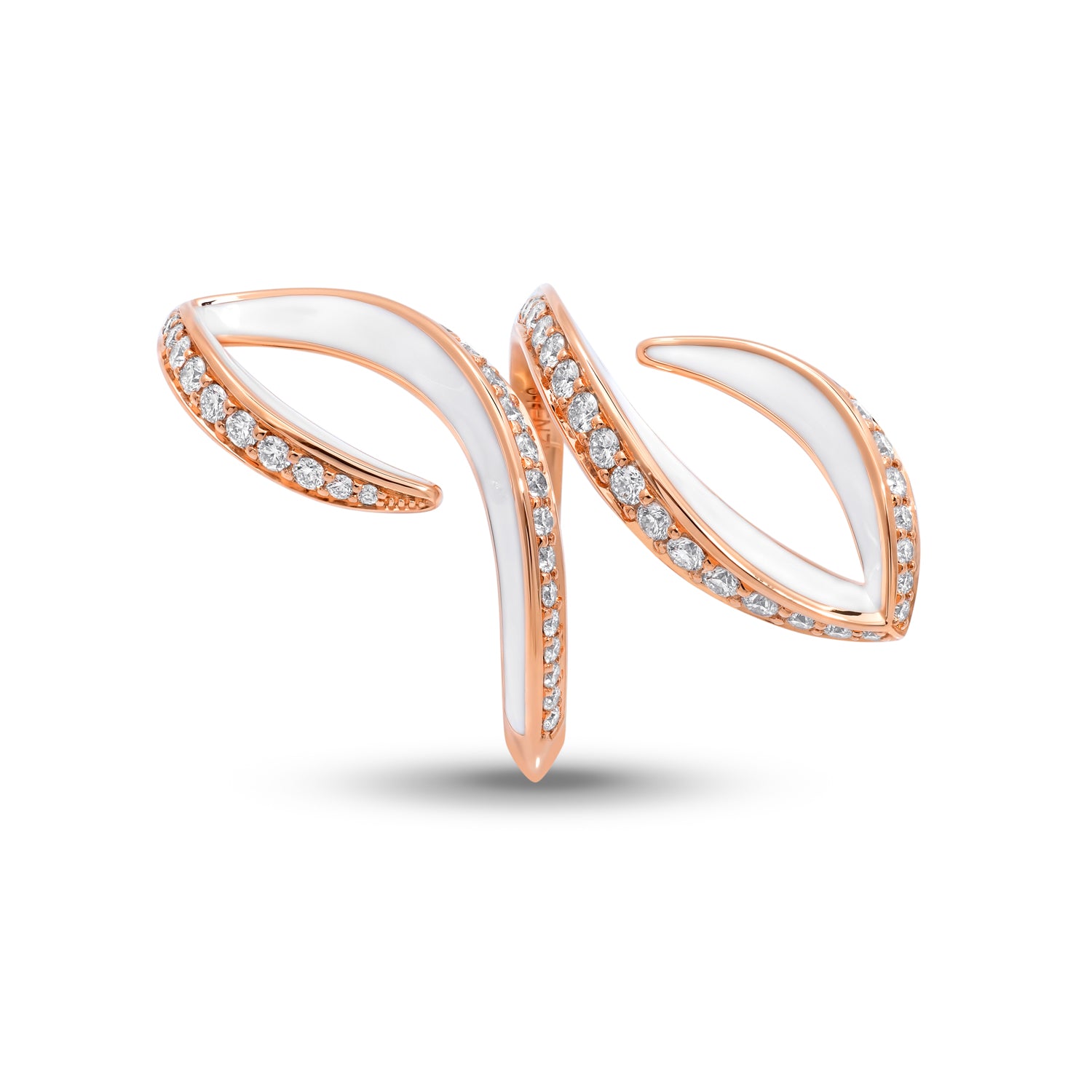 Ring with Diamonds and White Enamel