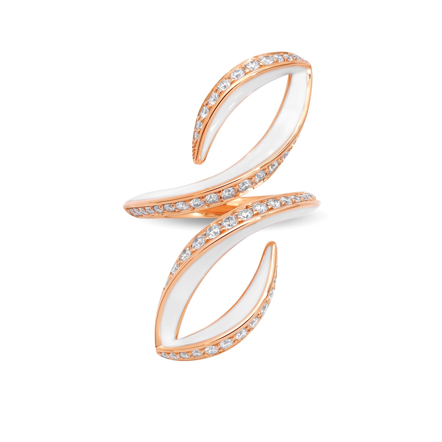 Ring with Diamonds and White Enamel