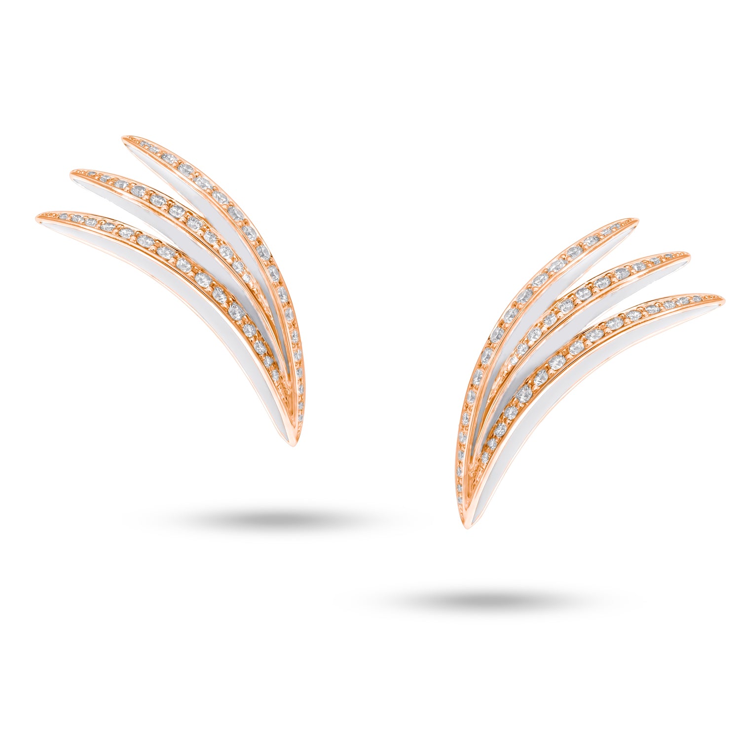 Earrings with Diamonds and White Enamel