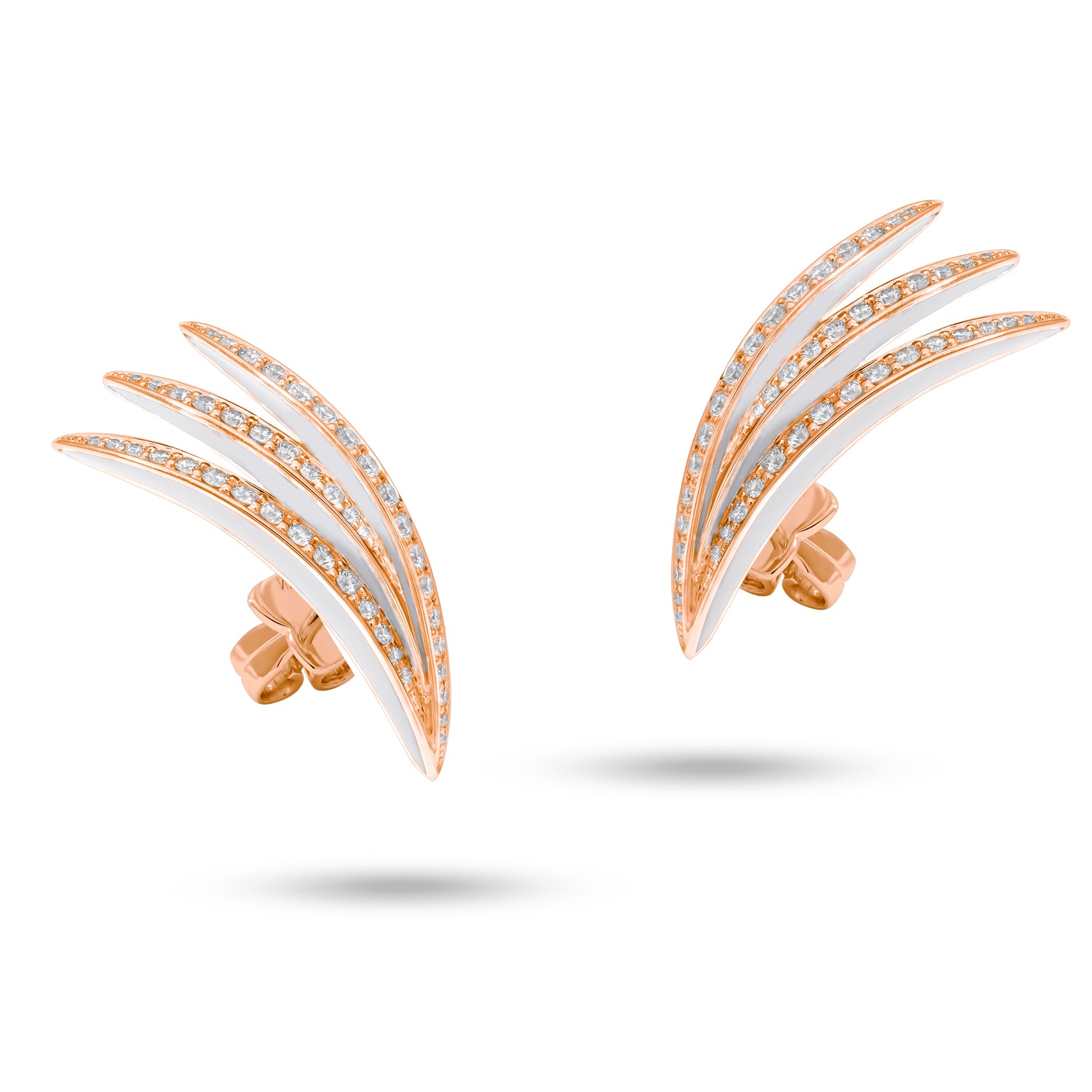 Earrings with Diamonds and White Enamel
