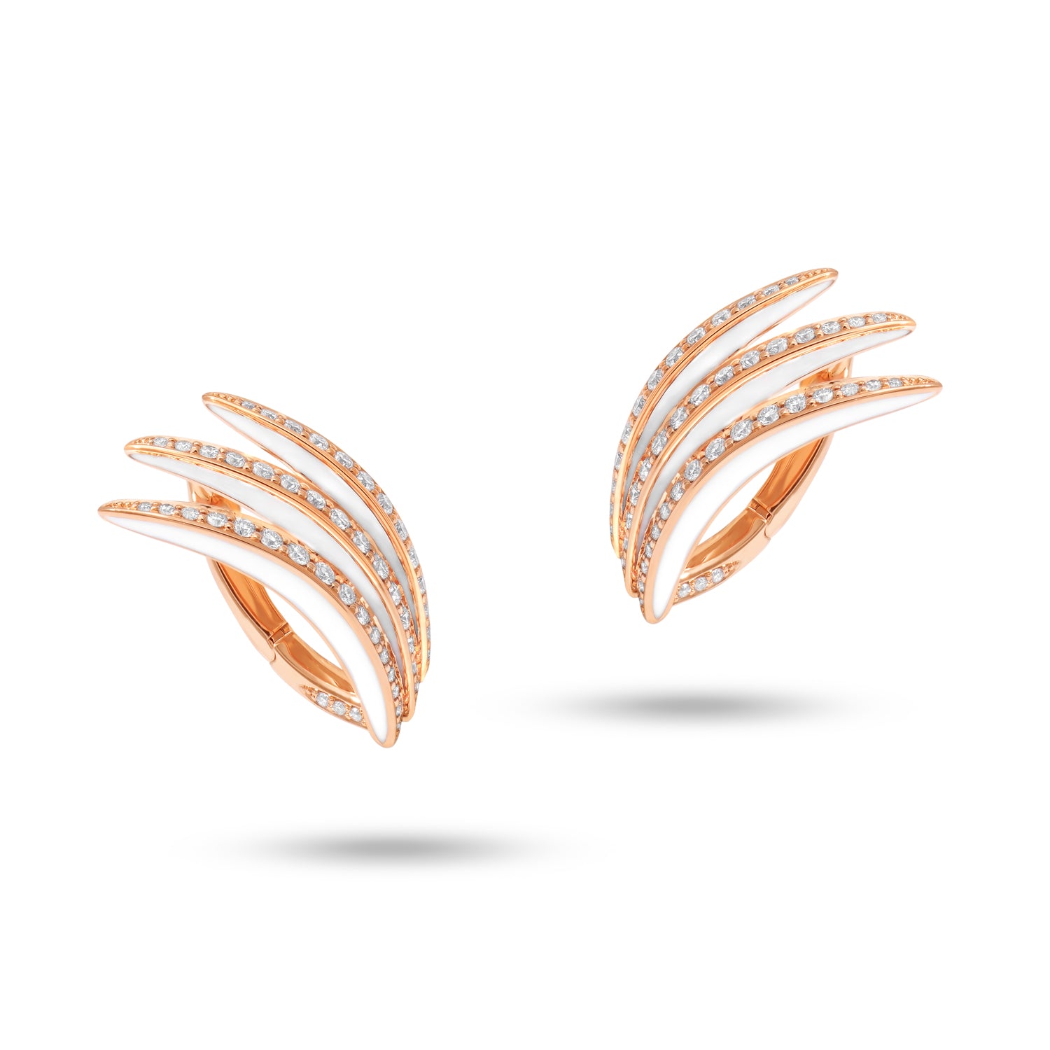 Earrings with Diamonds and White Enamel