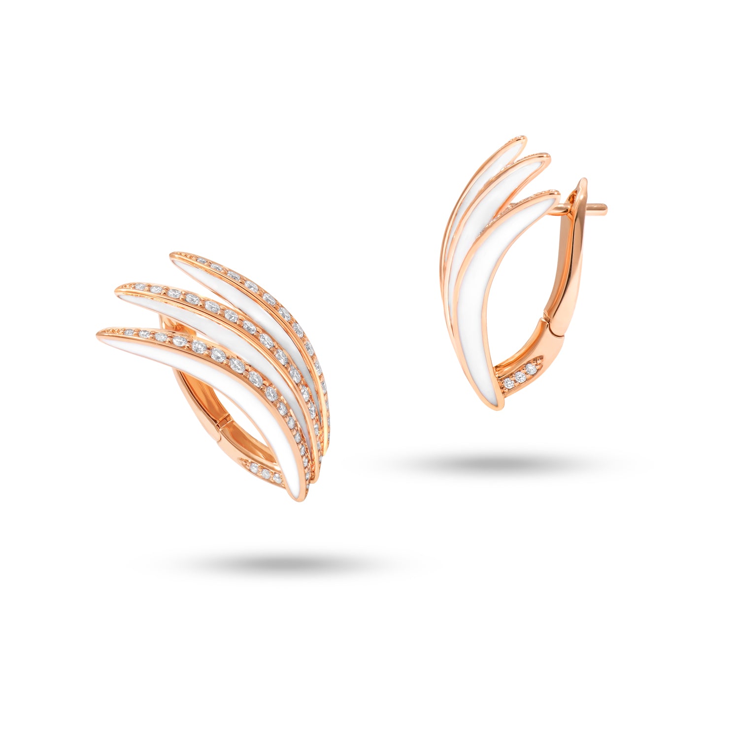 Earrings with Diamonds and White Enamel