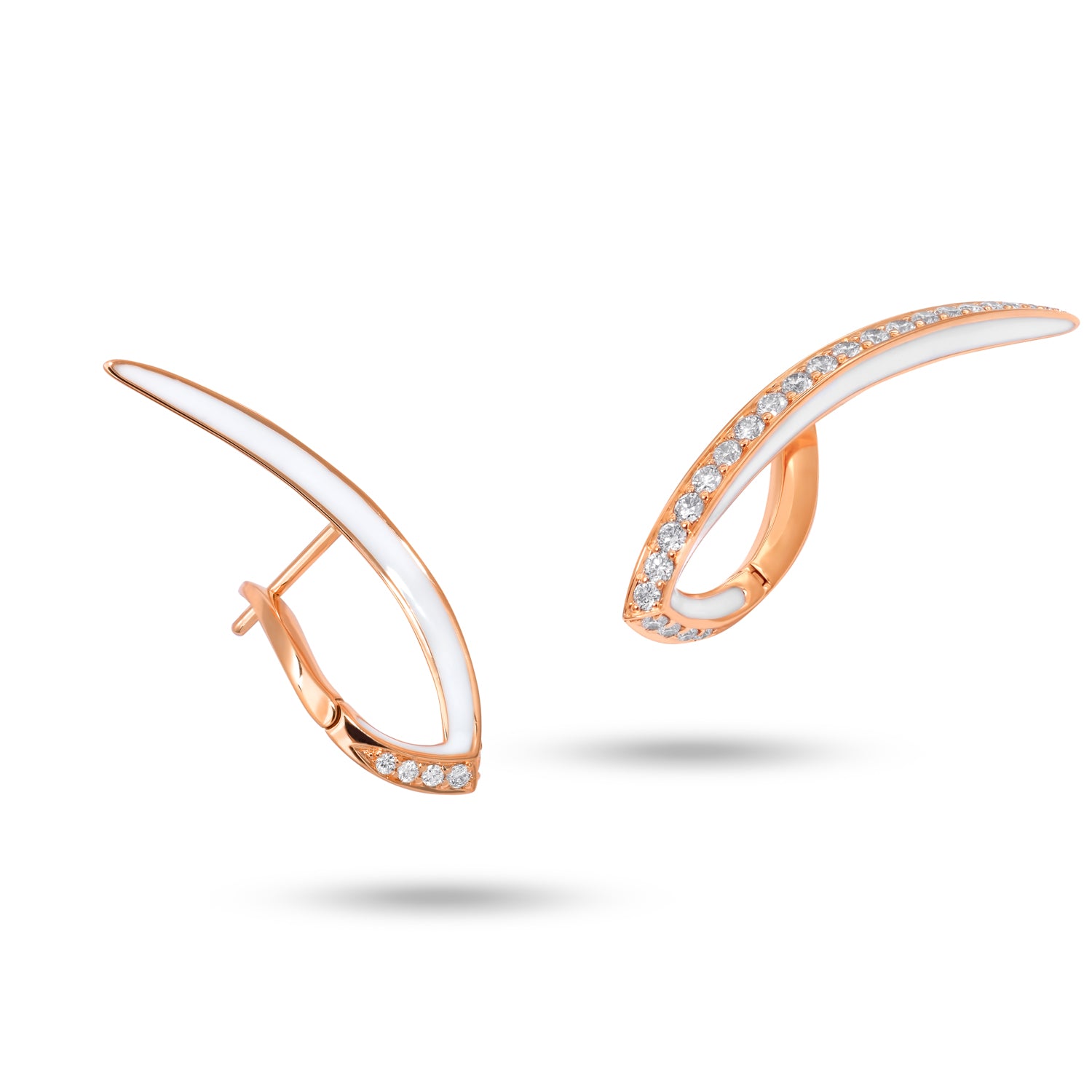 Earrings with Diamonds and White Enamel