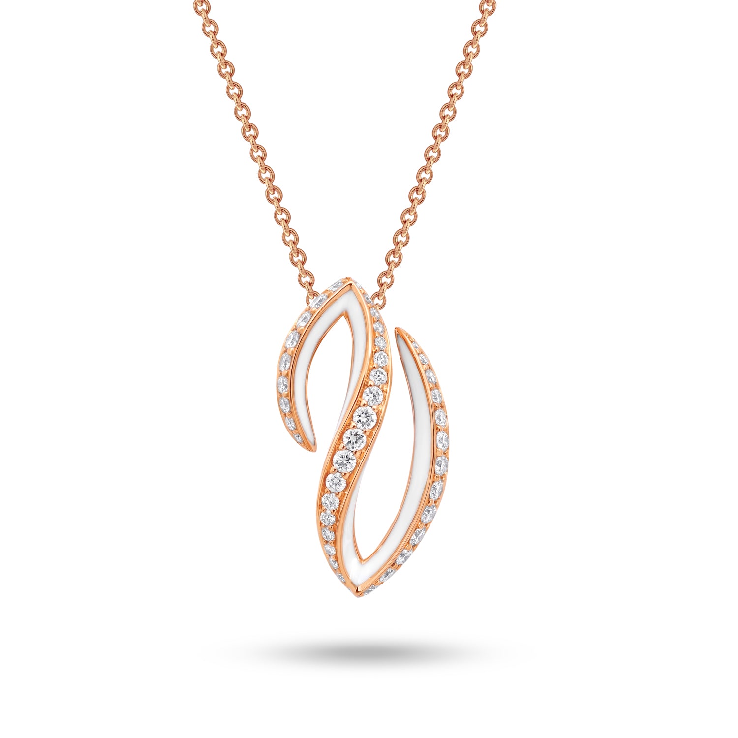 Necklace with Diamonds and White Enamel
