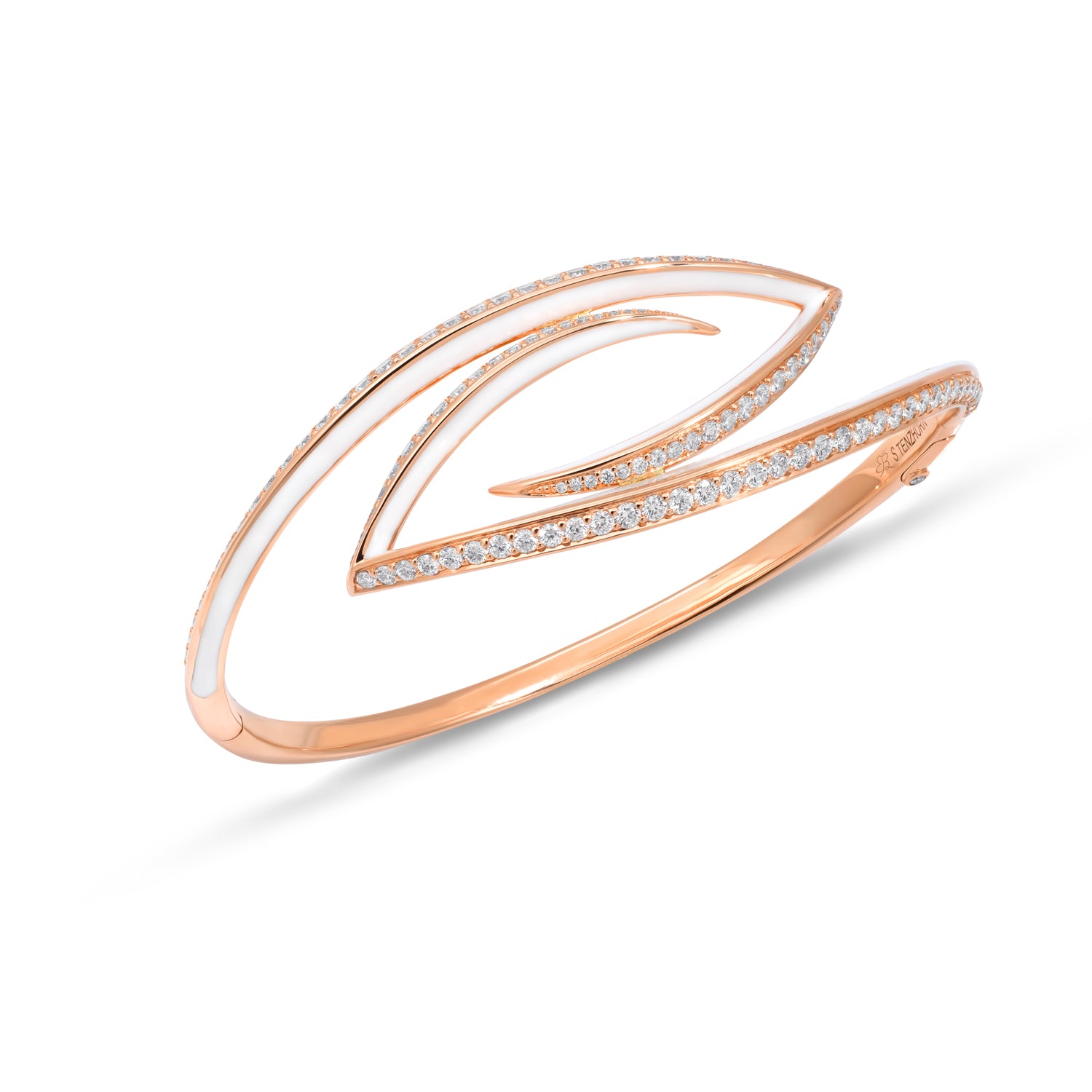 Bangle with Diamonds and White Enamel