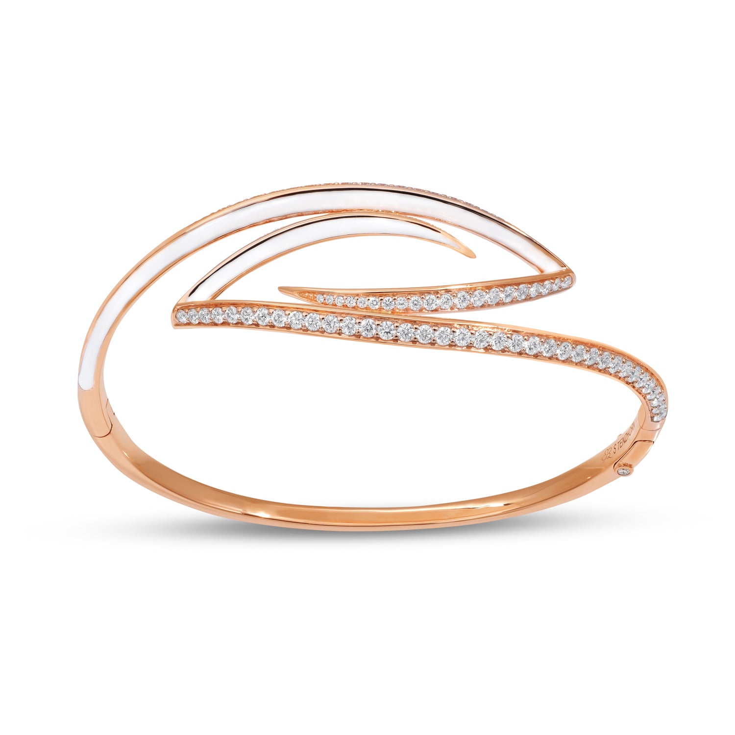 Bangle with Diamonds and White Enamel