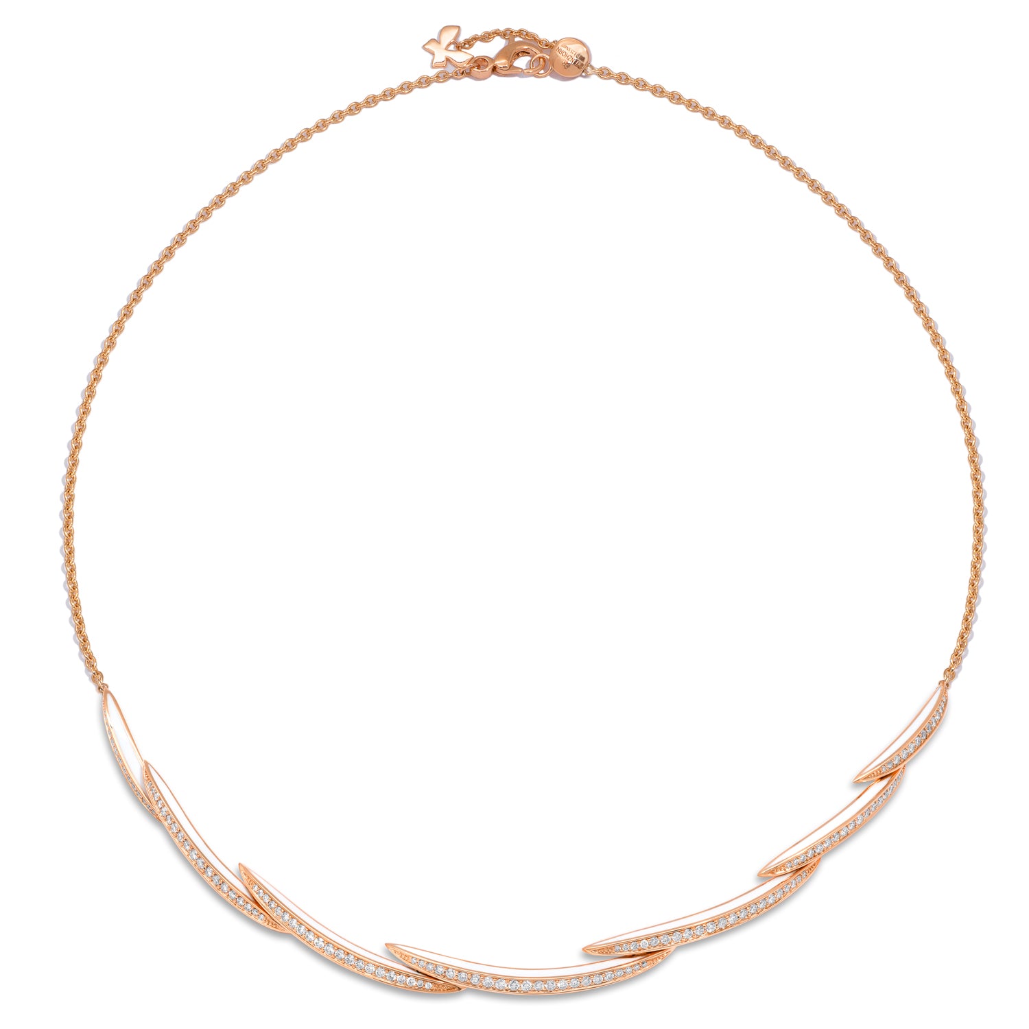 Necklace with Diamonds and White Enamel